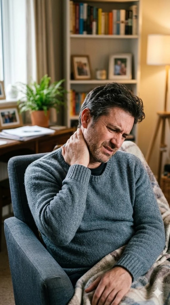 Homme avec douleur cervicale pris en charge au cabinet d'ostéopathie de Christa-May Zang à Charenton-le-Pont